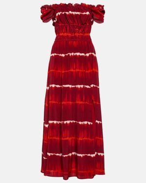 Altuzarra Printed Off-Shoulder Silk Midi Dress - Red