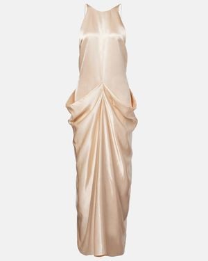 KHAITE Draped Gathered Satin Maxi Dress - Natural