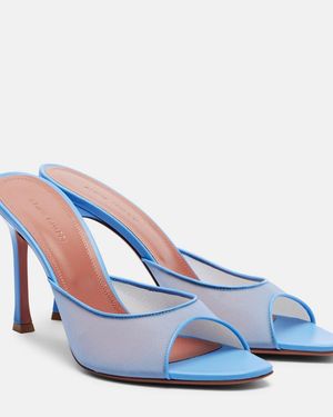 AMINA MUADDI Alexa Leather-Trimmed Mesh Mules - Blue