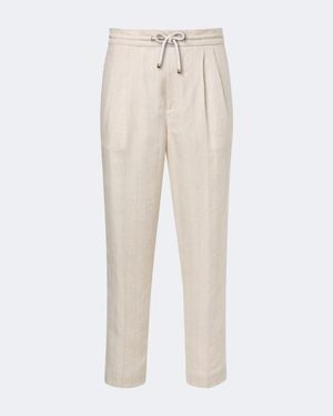 Brunello Cucinelli Striped Linen And Cotton Straight Pants - Natural