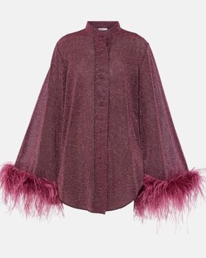 Oséree Lumiere Plumage Feather-Trimmed Lame Shirt - Purple