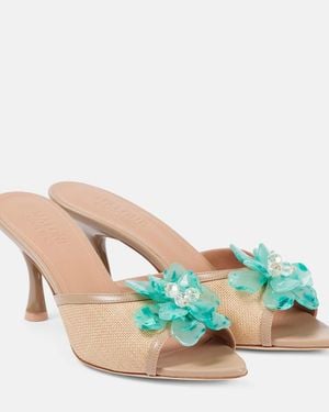 Malone Souliers Cyd 70 Embellished Leather-Trimmed Mules - Blue