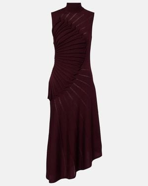 Alaïa Asymmetric Pleated Wool Midi Dress - Purple