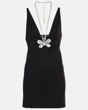 Area Embellished Rayon-Blend Adjustable Minidress - Black