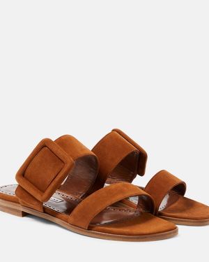 Manolo Blahnik Titubaflat Suede Sandals - Brown