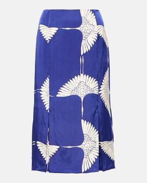 KHAITE Levy Printed Twill Midi Skirt - Blue