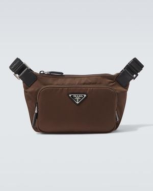 Prada Re-Nylon Leather-Trimmed Shoulder Bag - Brown