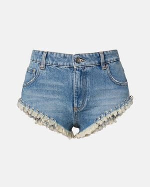 Blumarine Shorts De Denim Adornados - Azul