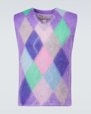 ERL Checked Mohair-Blend Jumper Vest - Purple