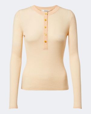Chloé Top Henley En Laine - Neutre