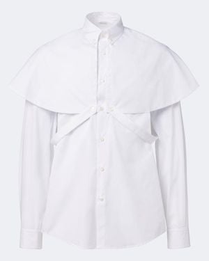 Dries Van Noten Camisa De Popelin De Algodon Con Capa - Blanco