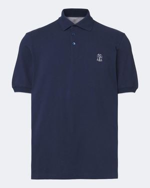 Brunello Cucinelli Polo De Pique De Algodon Con Logo - Azul