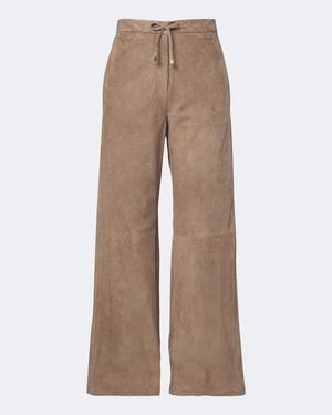 Max Mara Suede Wide-Leg Pants - Natural