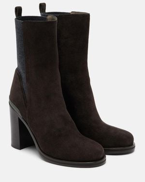 Brunello Cucinelli Monili Suede Ankle Boots - Black