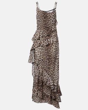 JACQUES WEI Leopard-Print Draped Silk Maxi Dress - Natural