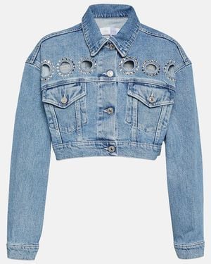 7 For All Mankind Babe Embellished Cropped Denim Jacket - Blue