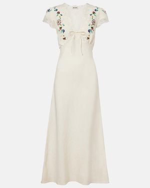 RIXO London Amari Embroidered Linen-Blend Midi Dress - White