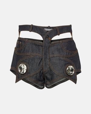 Area Embellished Cutout Denim Shorts - Black