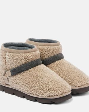 Brunello Cucinelli Monili Beads Shearling Snow Boots - Natural