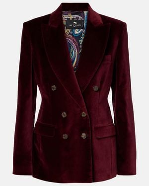 Etro Double-Breasted Cotton Velvet Blazer - Red
