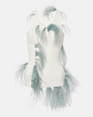 Acne Studios Feather-Trimmed Cotton-Blend Tank Top - Blue
