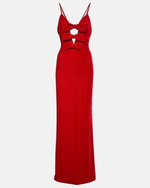 Alessandra Rich Bow-Detail Velvet Gown - Red
