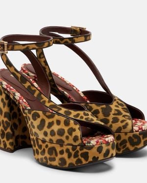 Etro 120 Leopard-Print Canvas Platform Sandals - Metallic