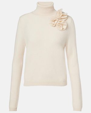 Jardin Des Orangers Pullover Aus Wolle Und Kaschmir Mit Floraler Applikation - Weiß