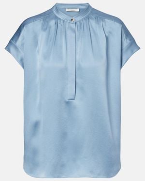 Vince Gathered Silk Satin Blouse - Blue
