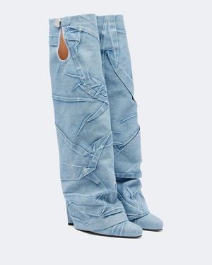 The Attico Leon Denim Knee-High Boots - Blue