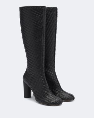Bottega Veneta Cherry Intrecciato Leather Knee-High Boots - Black