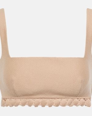 Valentino Scalloped Cotton-Blend Bra Top - Natural