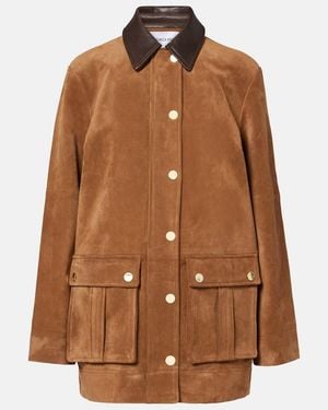 Veronica Beard Suz Leather-Trimmed Suede Jacket - Brown