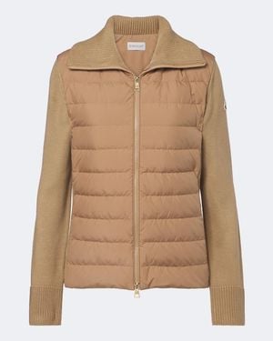 Moncler Down-Paneled Virgin Wool Cardigan - Brown