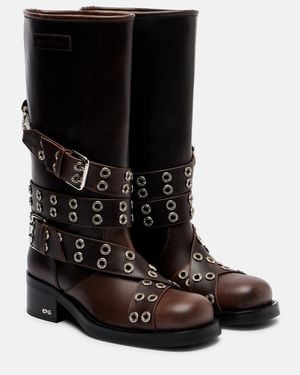 Mach & Mach Botas Biker Buckle Belt De Piel - Negro