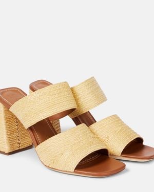 STAUD Skylar Raffia And Leather Mules - Metallic