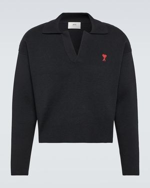 Ami Paris Ami De Cour Cotton-Blend Polo Jumper - Black