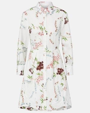 Erdem Vestido Camisero De Popelin De Algodon Floral - Blanco