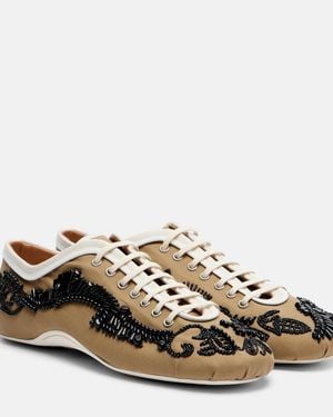 Dries Van Noten Embellished Canvas Trainers - Brown