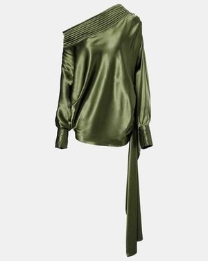 Dries Van Noten Asymmetric Draped Silk-Blend Satin Top - Green
