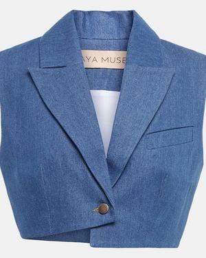 AYA MUSE Ule Cropped Denim Vest - Blue
