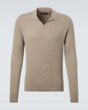 Loro Piana Ribbed-Knit Cashmere Polo Jumper - Natural