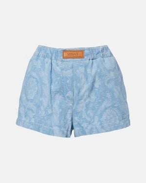 Versace Shorts Barocco Aus Denim-Chambray - Blau