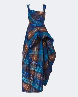 Vivienne Westwood Chichi Draped Plaid Maxi Dress - Blue