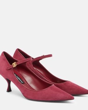 Dolce & Gabbana Dg Leather-Trimmed Suede Mary Jane Court Shoes - Red