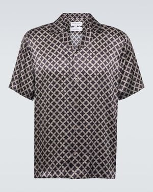 Frescobol Carioca Roberto Printed Silk Bowling Shirt - Brown