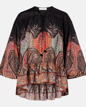 Zimmermann 'Rhiannon Ruffle Billow' Silk Blouse - Black