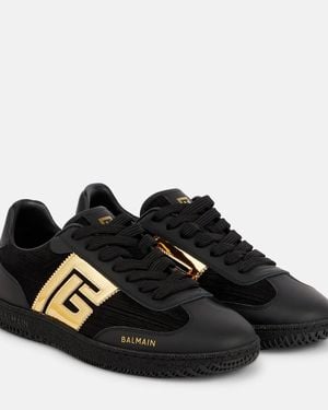 Balmain Pb Suede And Mirrored Faux Leather Trainers - Black