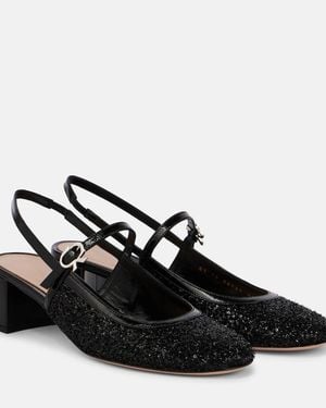 Gianvito Rossi Leather-Trimmed Slingback Court Shoes - Black