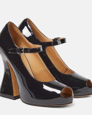 Maison Margiela Patent Leather Peep-Toe Mary Jane Court Shoes - Blue